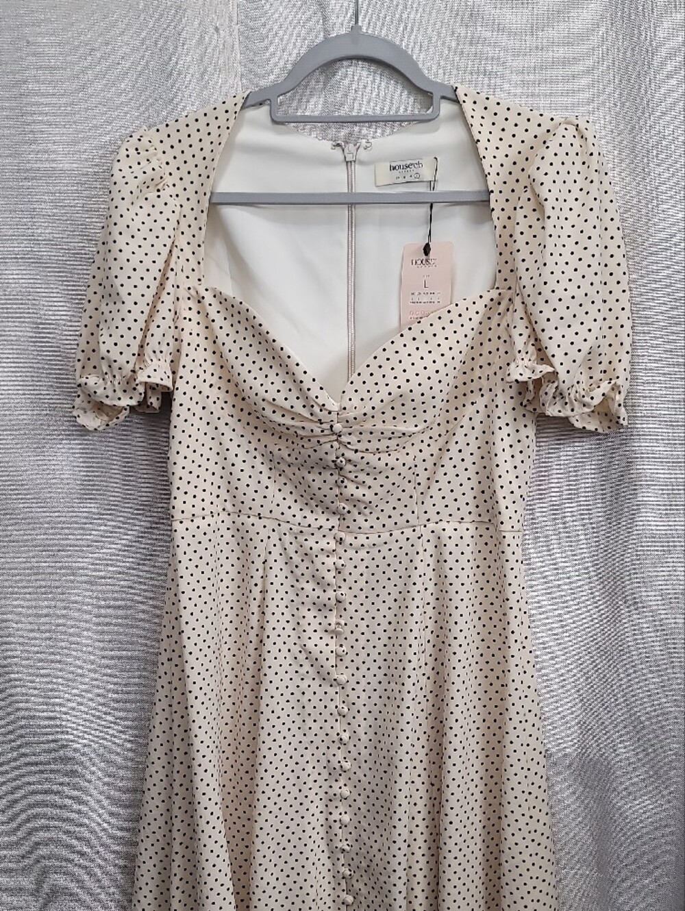 House Of CB Nwt Ellery Polka Dot Puff Sleeve Midi Dress Size Large - Picture 5 of 16